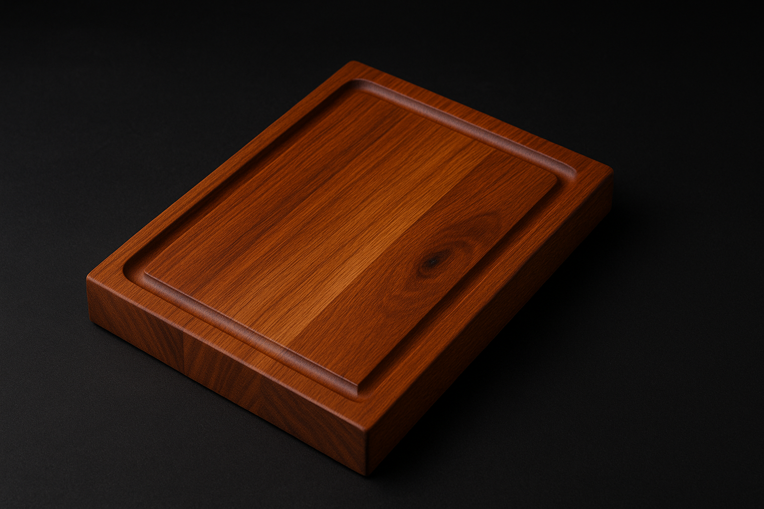 Wooden cutting board on a black background